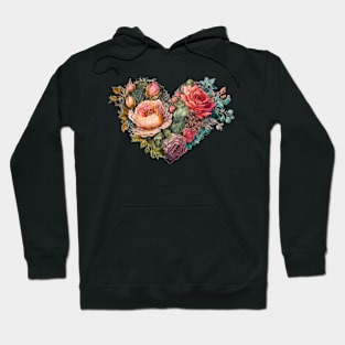 Floral Garden Botanical Print with wild flowers Heart Valentines Hoodie